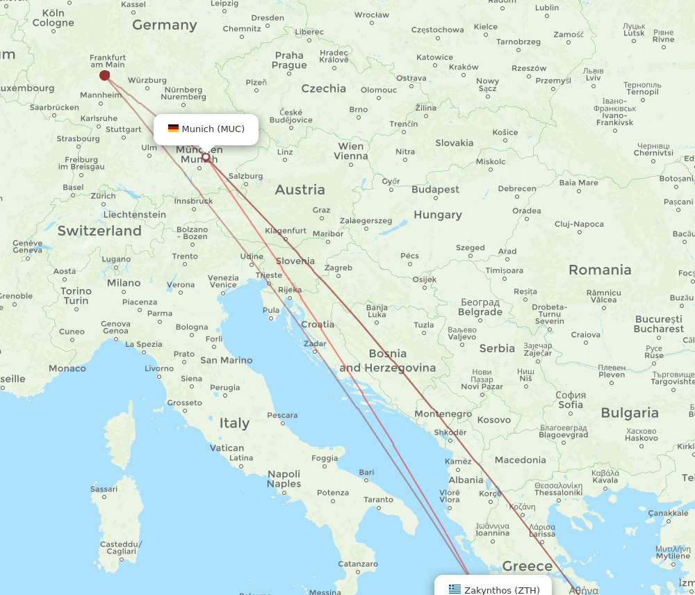 ZTH to MUC flights and routes map