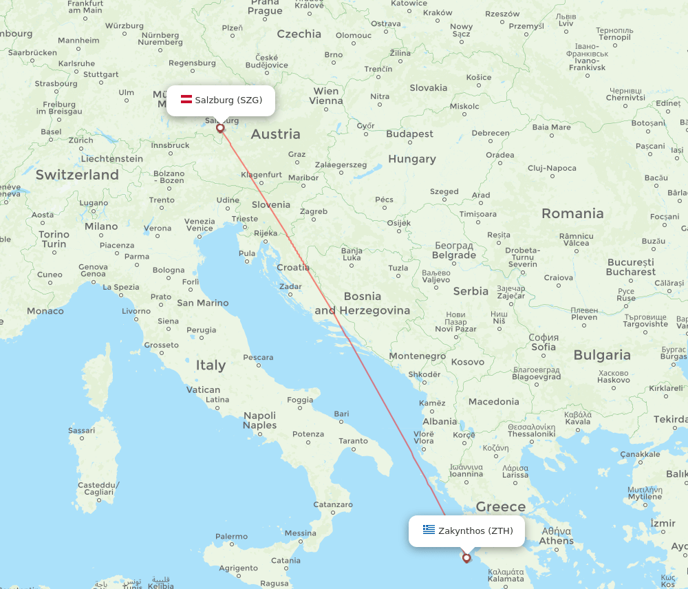 ZTH to SZG flights and routes map
