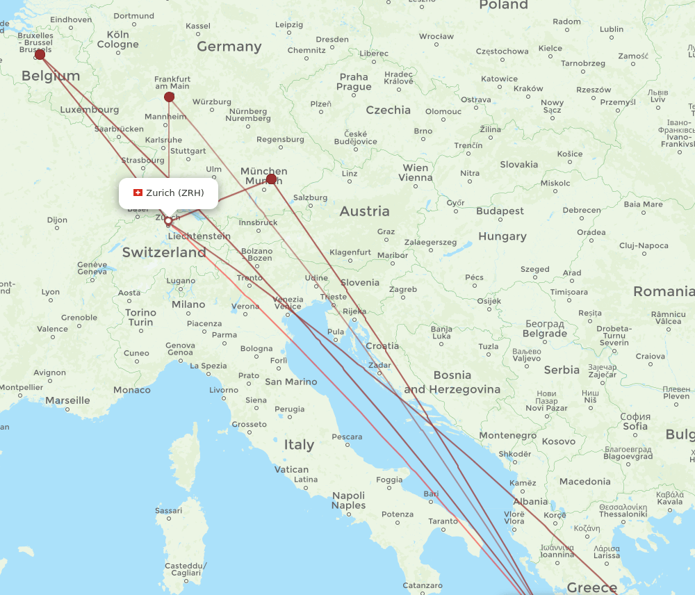 ZTH-ZRH flight routes