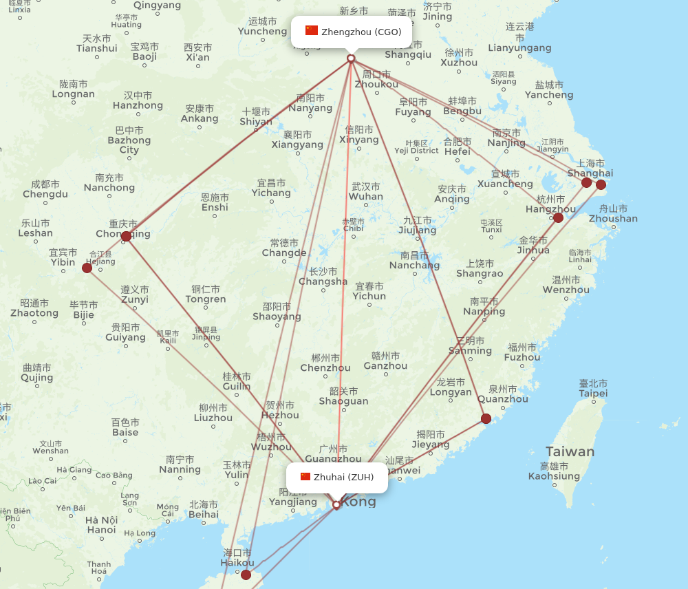 ZUH to CGO flights and routes map