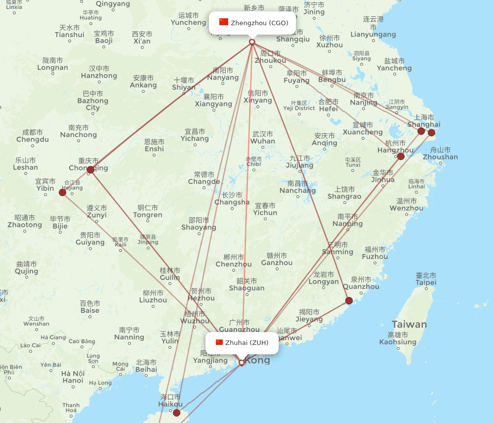 ZUH to CGO flights and routes map