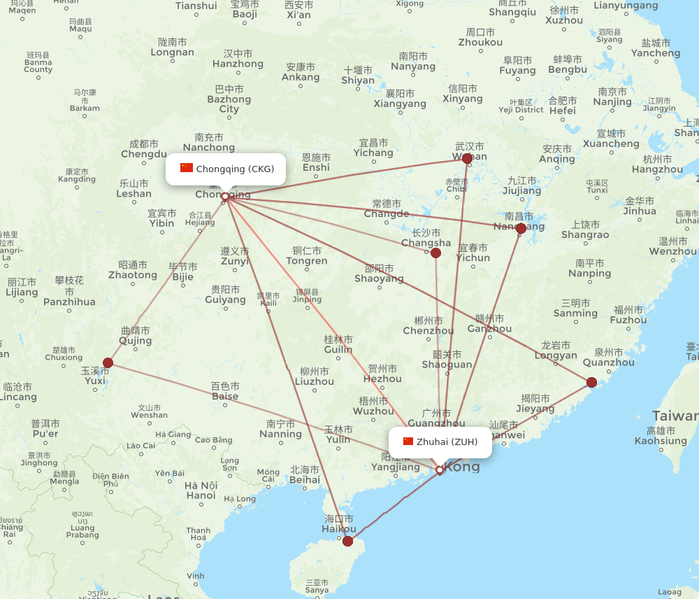 ZUH to CKG flights and routes map