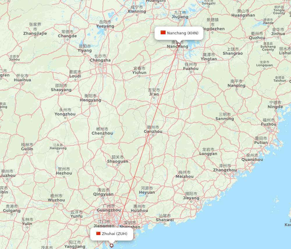 ZUH-KHN flight routes