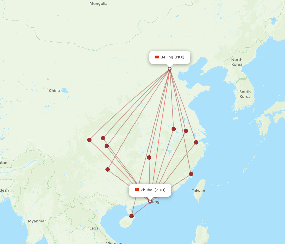 ZUH to PKX flights and routes map