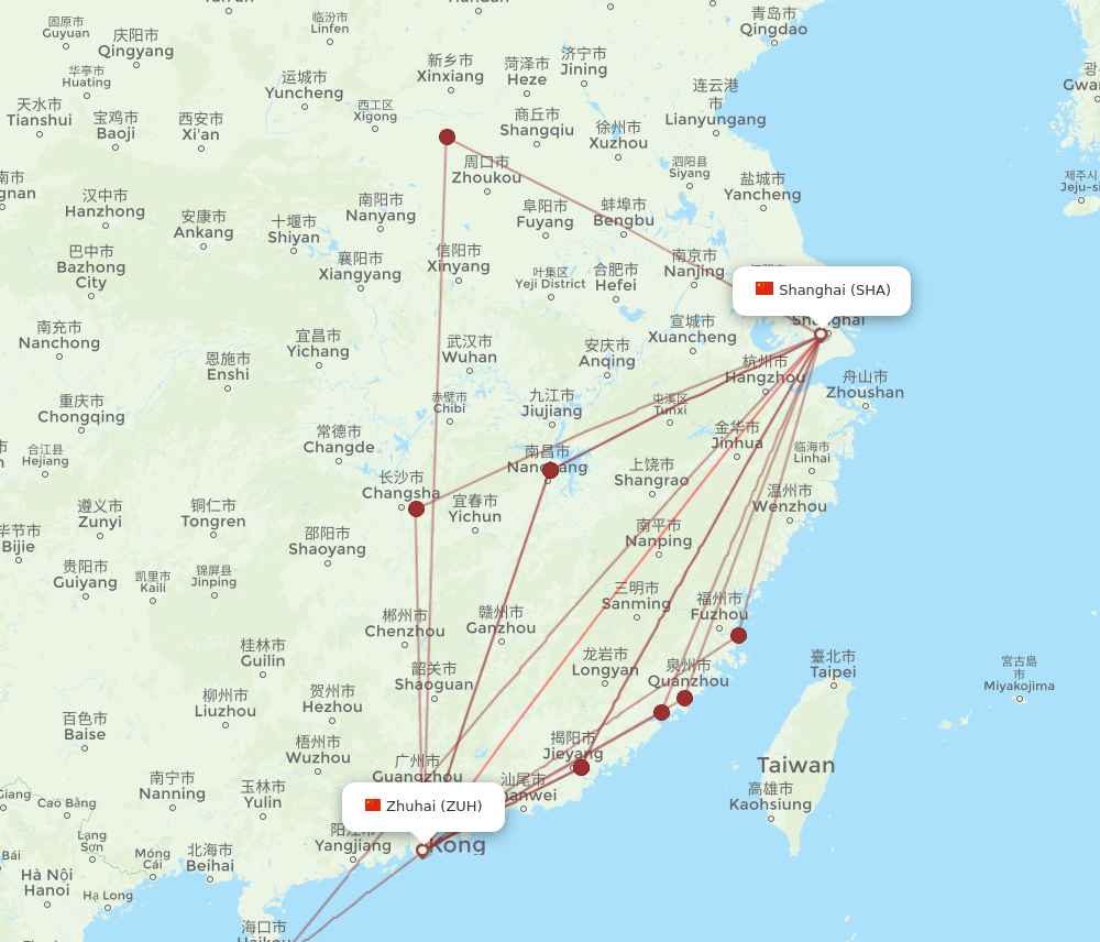 ZUH to SHA flights and routes map