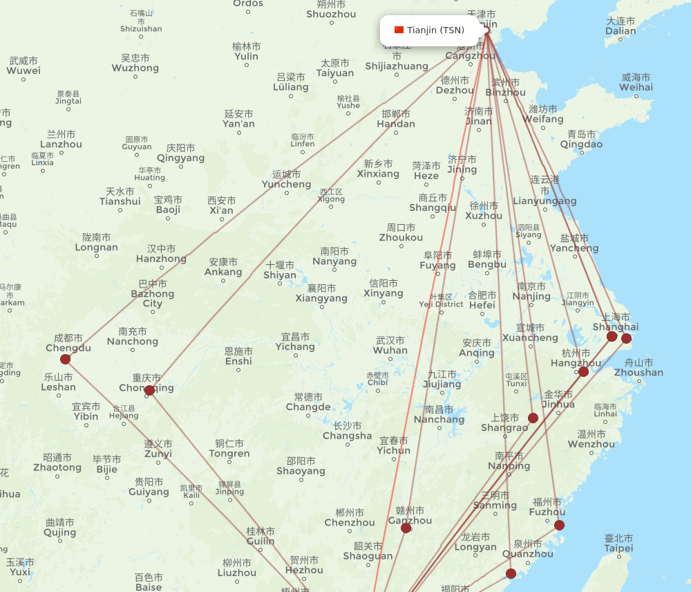ZUH-TSN flight routes