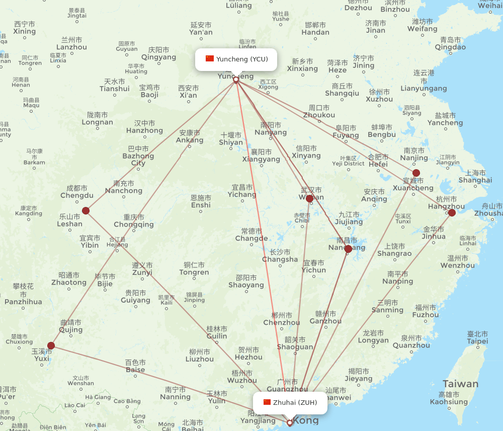 ZUH-YCU flight routes
