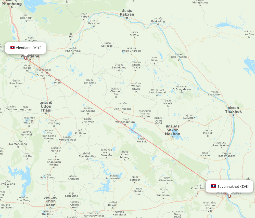 Savannakhet - Vientiane route map and flight paths