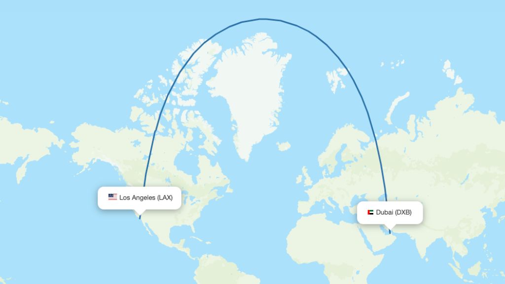 great circle route north pole los angeles dubai