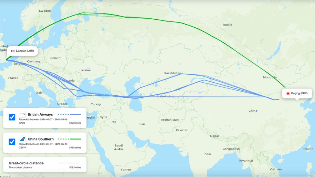 increased co2 emissions evoiding russian airspace