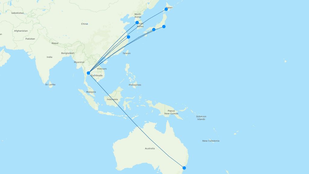 Thai AirAsia X – route map